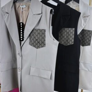 Gilet Blazer GIGI Logo Gilet in taupe beige of zwart – lang boyfriend-model met dubbele knopen