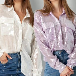 Glitter Blouse – White & Lila (Oversized)