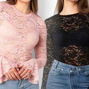 Detail kant en flared mouwen dames top – By Jeanny
