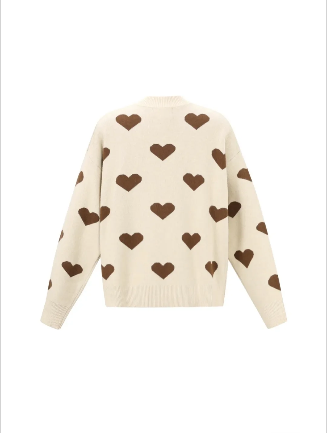 Gebreid damesvest beige met chocoladebruine hartjes