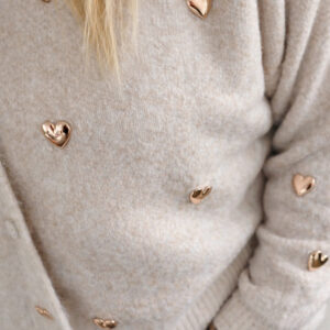 Beige damesvest met gouden hartjes – zacht knit vest By Jeanny