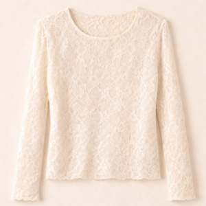 Kanten top beige dames met fijn kant en stretch, perfect als basislaag onder blazer, vest of trui – By Jeanny