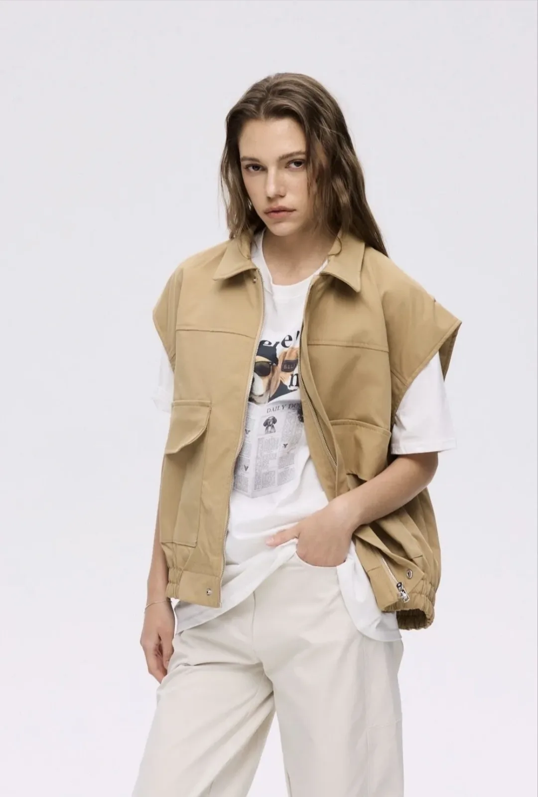 “Oversized gilet in chocoladebruin/camel, one size en perfect om te layeren – By Jeanny