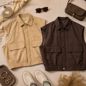 “Oversized gilet in chocoladebruin/camel, one size en perfect om te layeren – By Jeanny