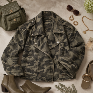 Oversized denim jacket met camouflage print, 100% katoen, one size – By Jeanny